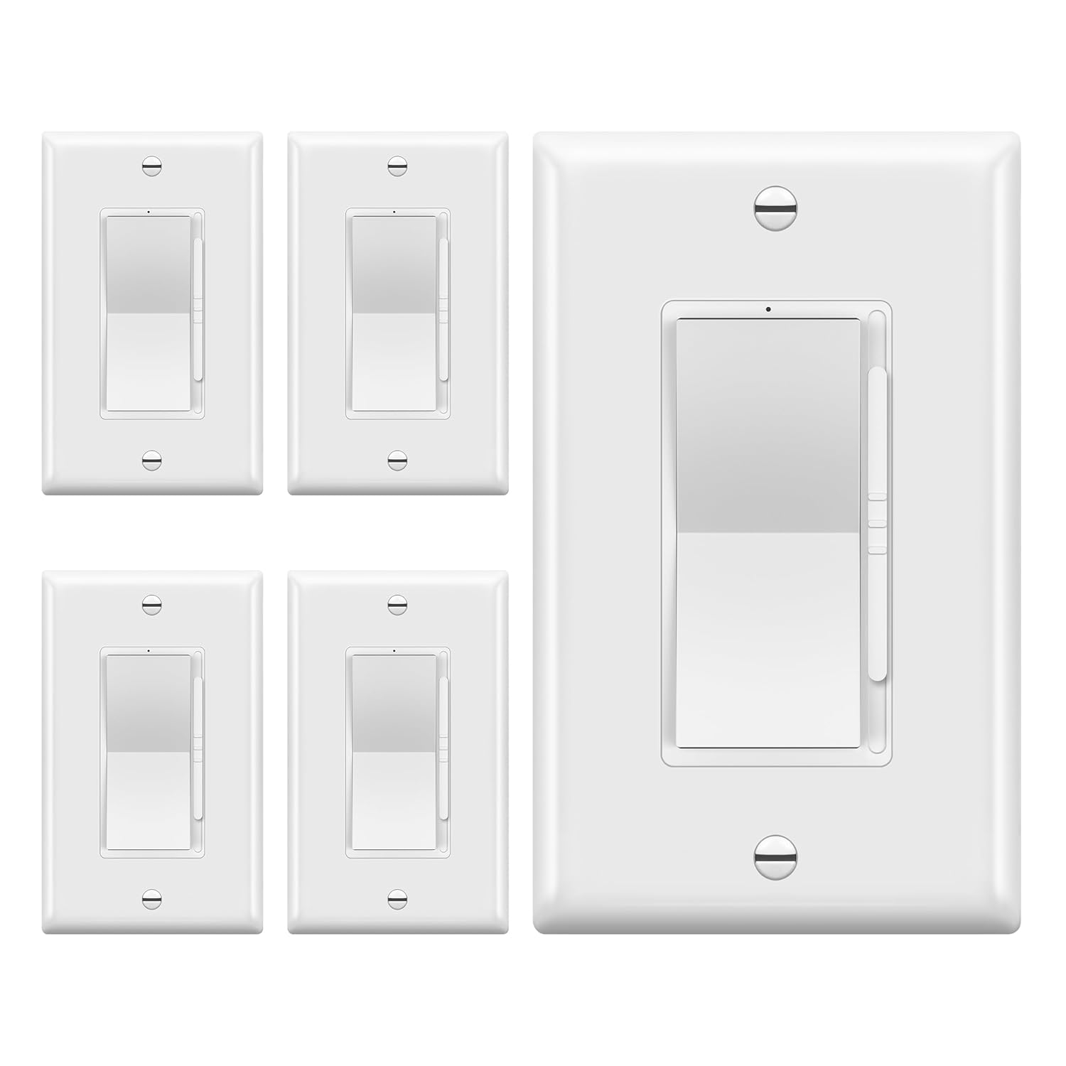 TOPGREENER Dimmer Light Switch, LED Slide Dimmer Switch,for 300W Dimmable LED/CFL Lights and 600W INC/HAL Bulbs, Single Pole/3-Way, Wall Plate Included, UL Listed, White, 5 Pack