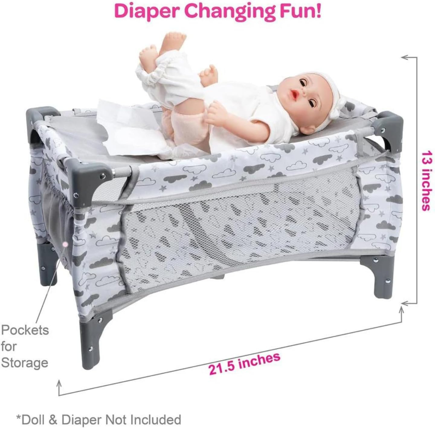 Adora Twinkle Stars Deluxe Baby Doll Pack-N-Play Set, 7-Piece Doll Accessories