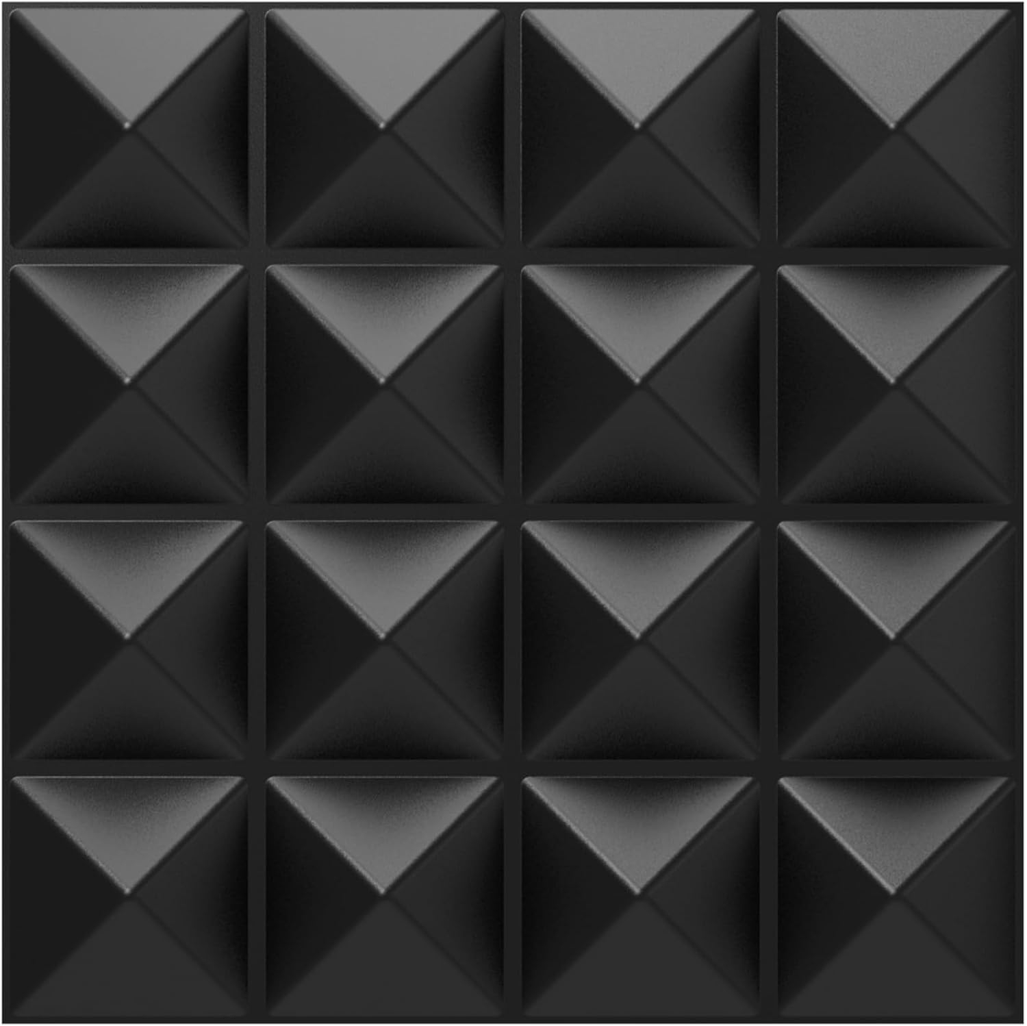 TroyStudio Acoustic Sound Diffuser Panels, 12 X 12 X 1 inches 8 Pcs PVC Plastic Wall Panel, Recording Studio Acoustical Treatments Diffusion Panel, 3D Art Decorative Ceiling Tiles (Pyramid, Black)