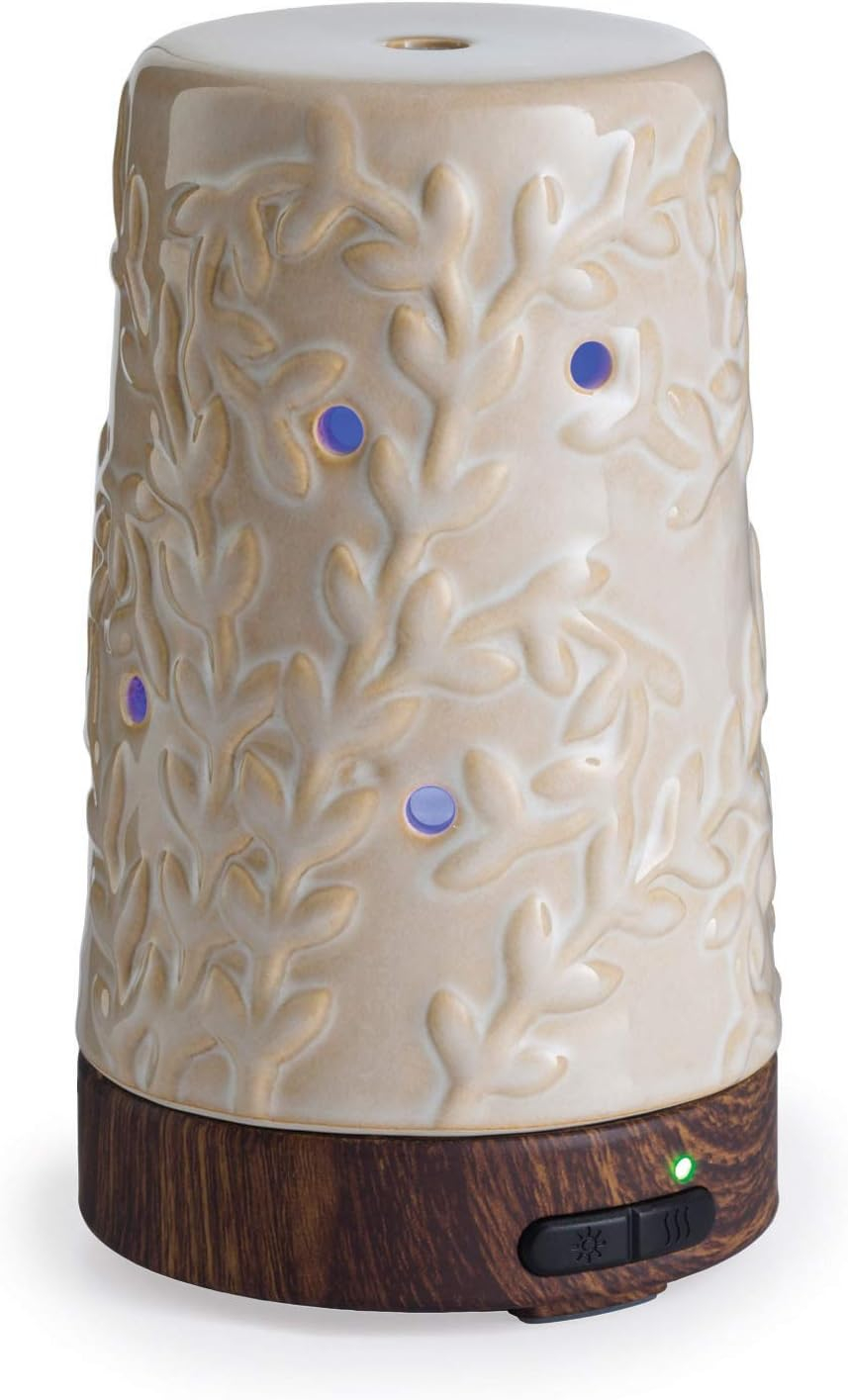 Airome 100 mL Ultrasonic Essential Oil Diffuser, Flourish, Cream ceramic