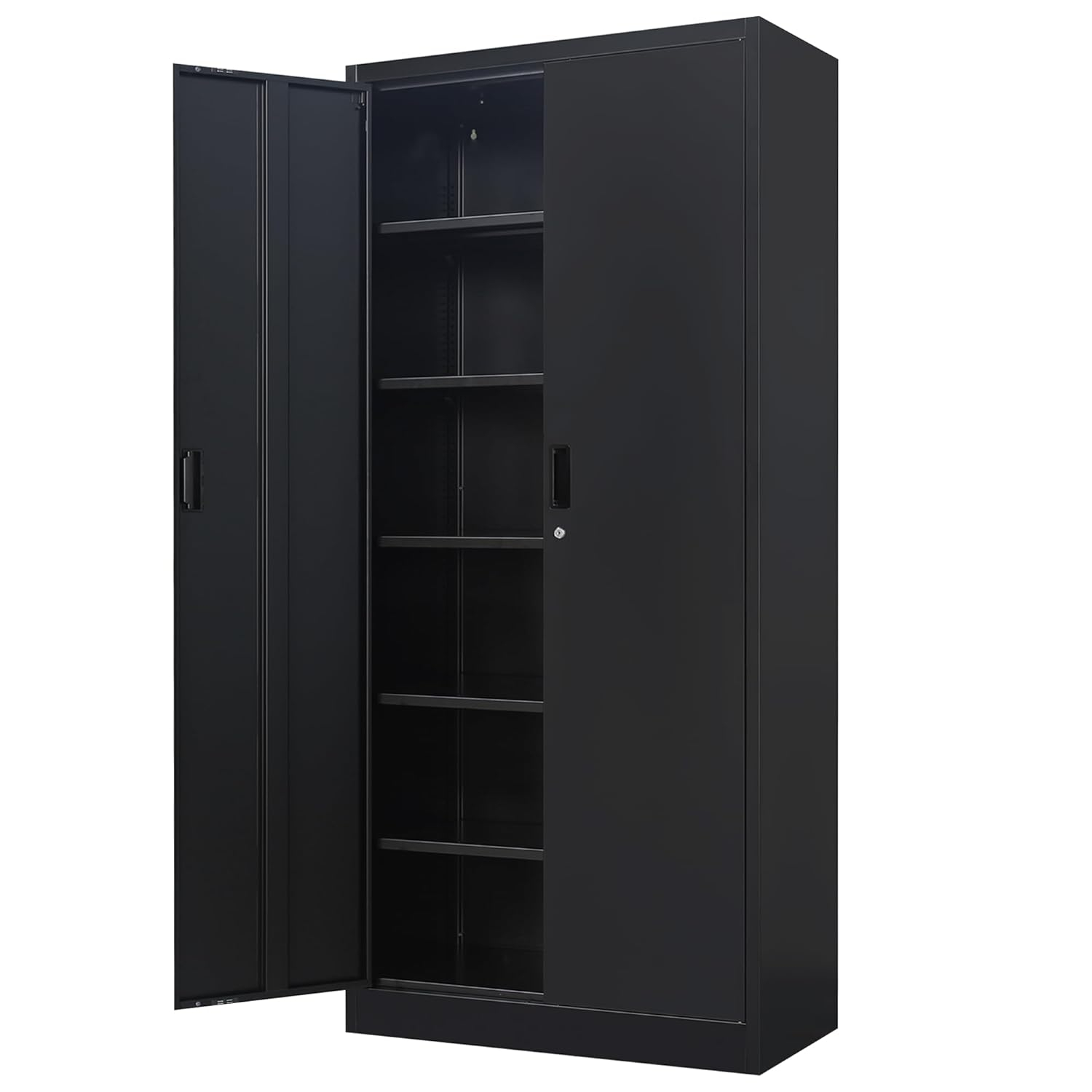 Metal Storage Cabinet, Locking Storage Cabinet with 5 Adjustable Shelves, Metal Cabinets for Garage, Office, Home, Classroom- Black
