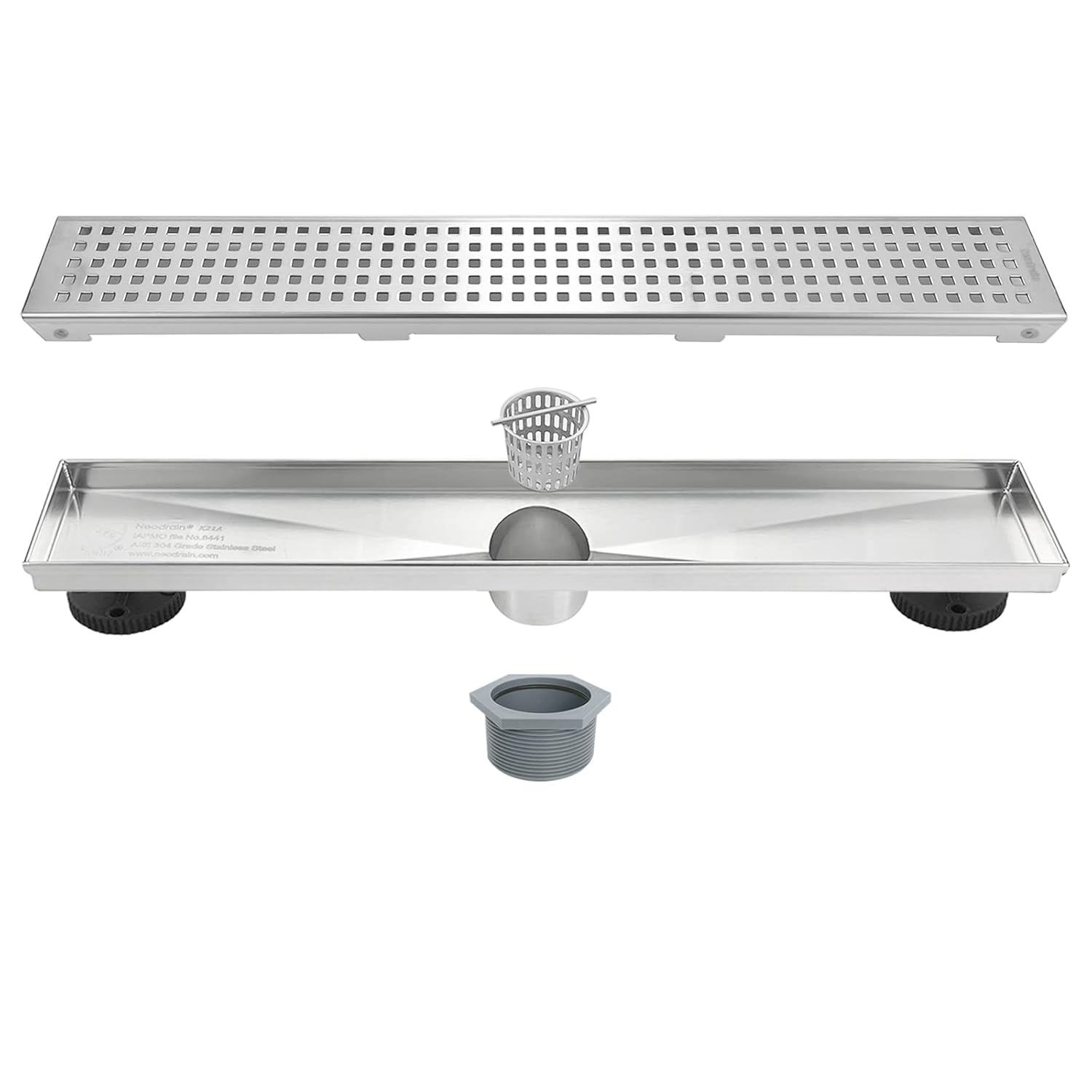 Neodrain 12-Inch Linear Shower Drain with Removable Grate, Professional Brushed 304 Stainless Steel Rectangle Shower Floor Drain Manufacturer, Linear Drain with Hair Strainer 12 IN Stainless
