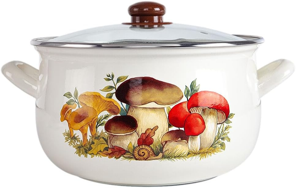 STP Goods Traditional Country Style Mushrooms Belly Deep Casserole Soup Pot with Glass Lid