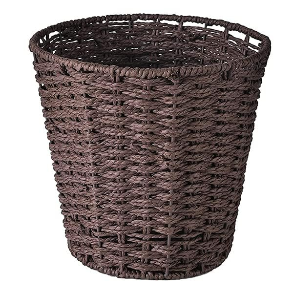 Round Wicker Waste Basket Paper Bin - Wicker Trash Basket - Woven Trash Can Rubbish Basket for Bedroom, Bathroom, Offices or Home (Brown)