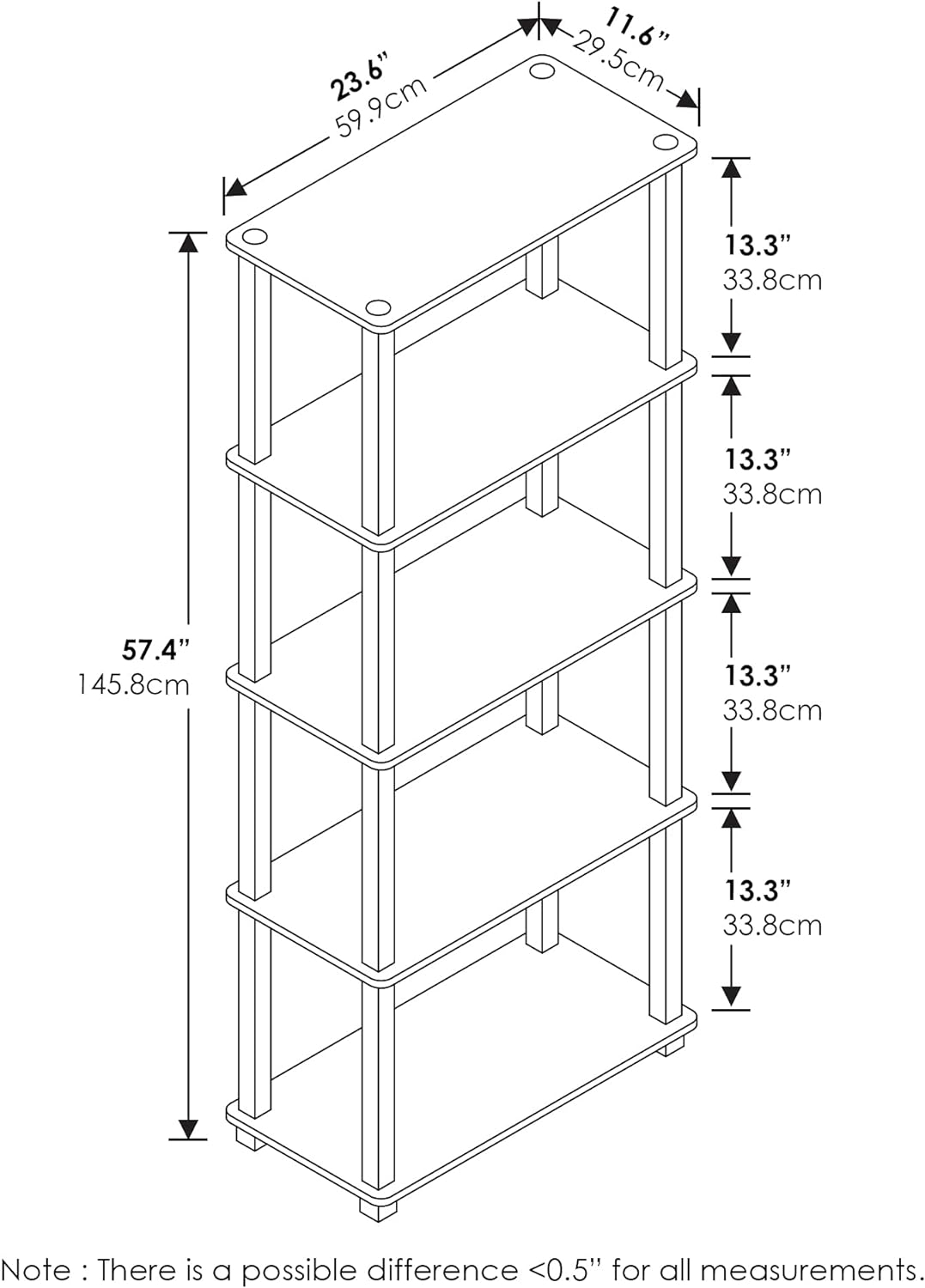 Furinno Turn-S-Tube 5-Tier Square Tubes Display Shelf, Light Blue/White