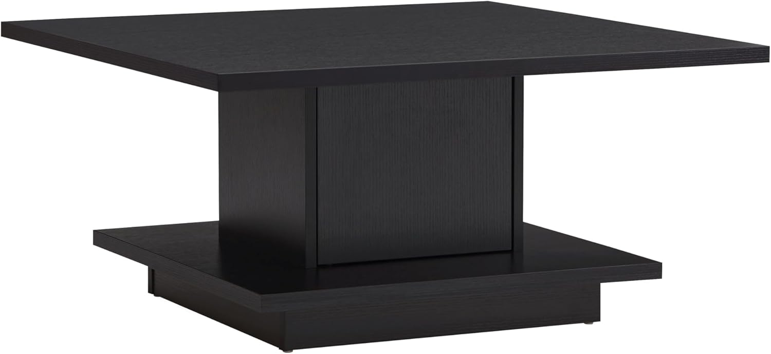 24/7 Shop at Home Lukas 31 inch Square Coffee Table with Hidden Storage and Base Shelf, Contemporary Furniture for Living Room, Home Office, Apartment, Small Space, Black