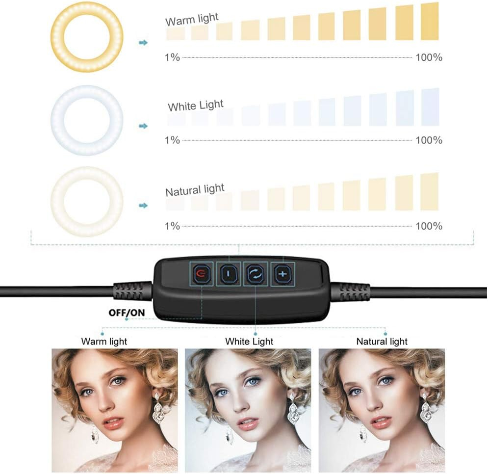 Ring Light OEBLD Dimmable with 3 Light Modes & 10 Brightness Level LED Ring Fill Lights for Phone Live Stream Makeup YouTube Shooting(B(only 10'' Ring Light))