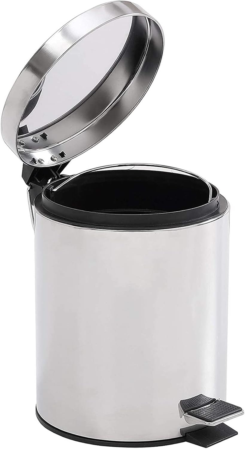 1.3 Gallon / 5 Liter, Steel Step Trash Can with Removable Inner Bucket, Chrome