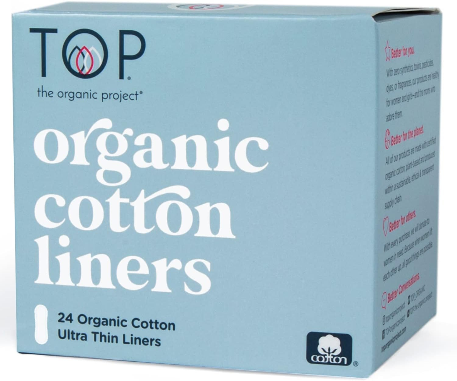 Organic Cotton Ultra Thin Panty Liners, Fragrance-Free, 24 Count