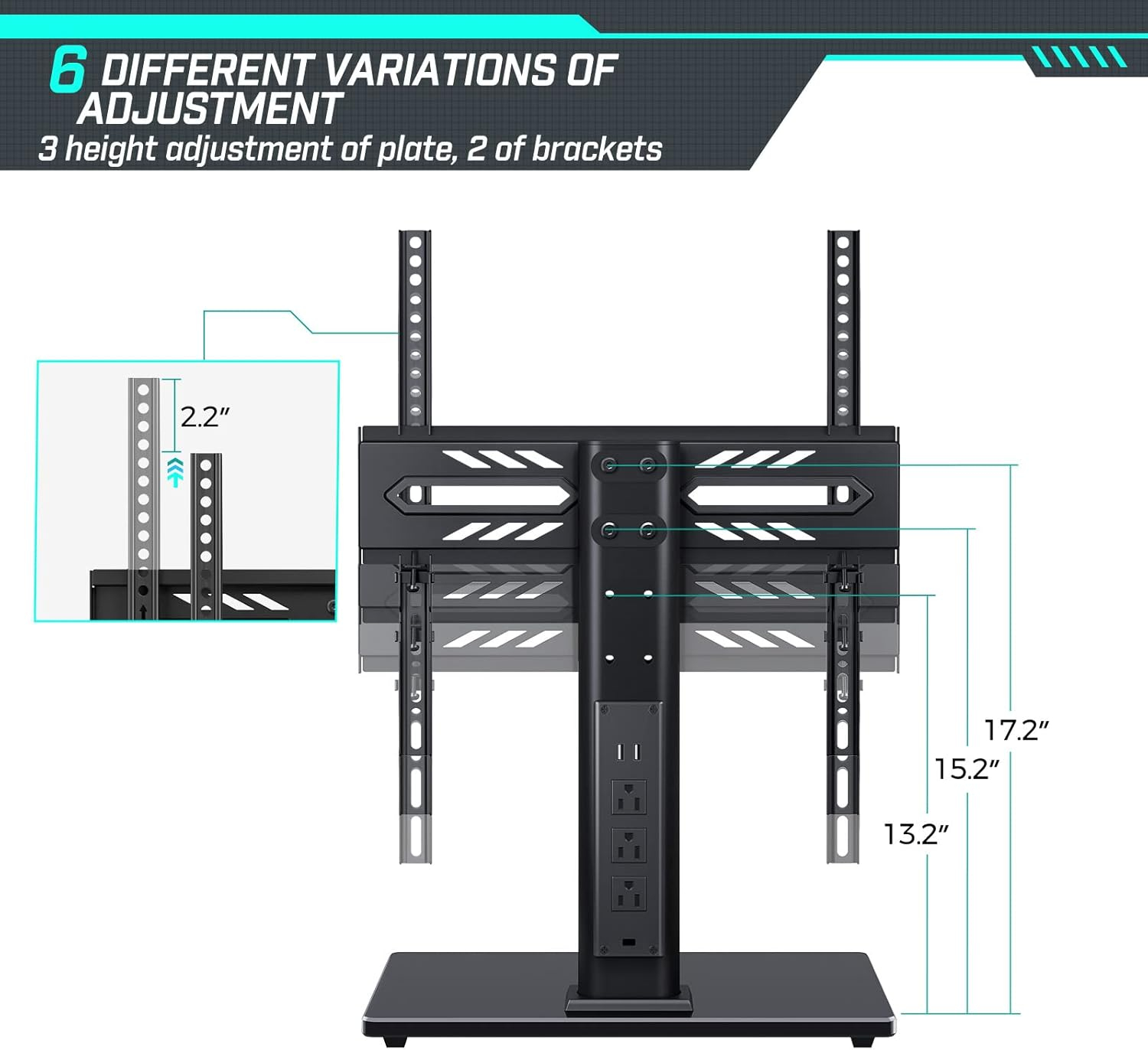 Greenstell TV Stand with Power Outlet, Universal TV Mount Stand for 27-65 inch TVs, Height Adjustable, Swivel Table Top TV Stand with Tempered Glass Base, Holds up to 88 LBs, Max VESA 400x400mm