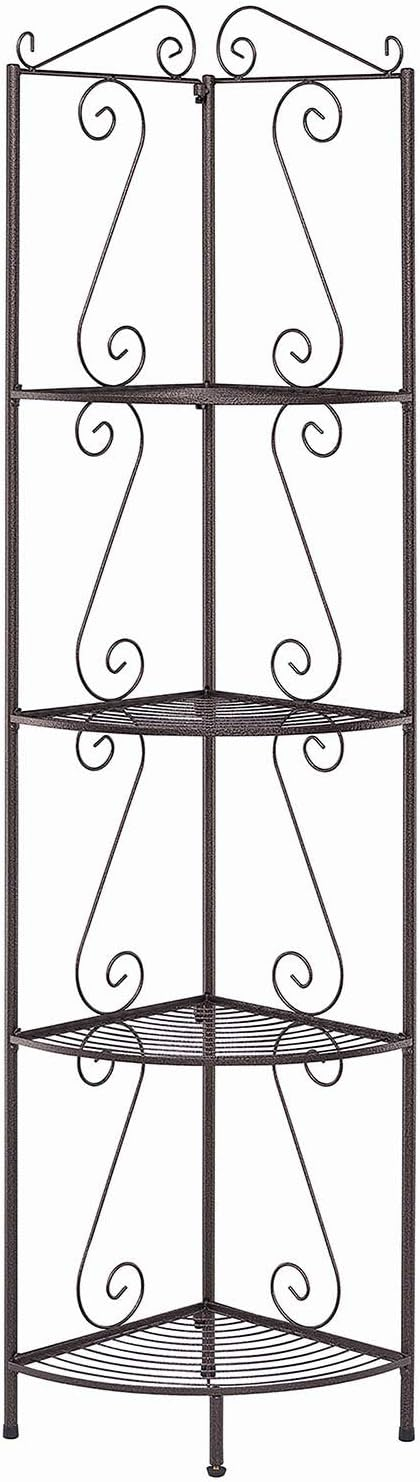 Industrial Brown Steel Corner Bookcase with Scroll Design