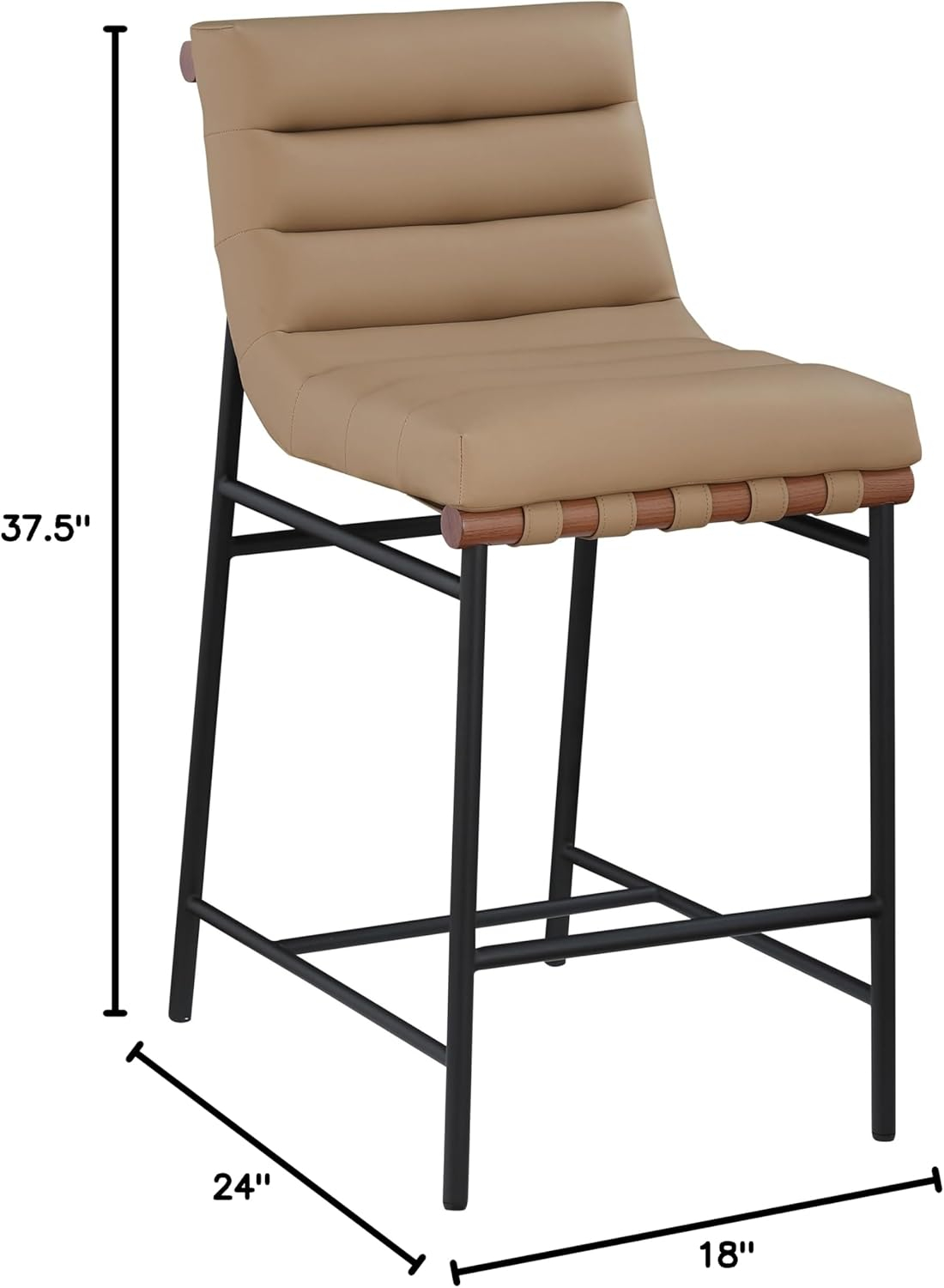 Tan Vegan Leather and Black Metal Counter Stool