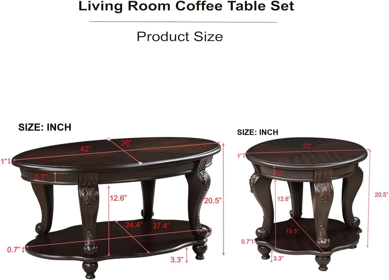 World Menagerie Living Room Coffee Table Set, Coffee Table & Two End Side Table 3-Piece Set Coffee Set