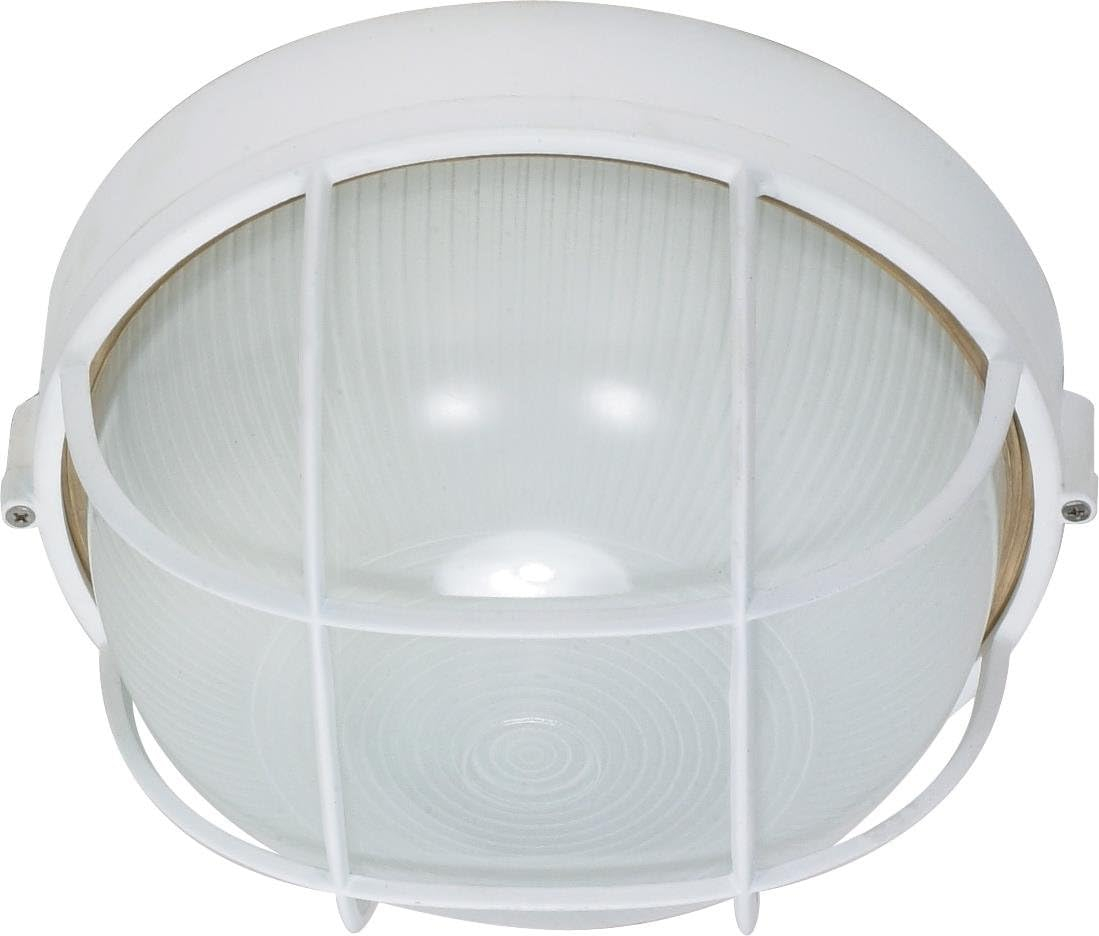 1-Light Semi Gloss White Wall Mount with Round Cage Bulk Head Die Cast