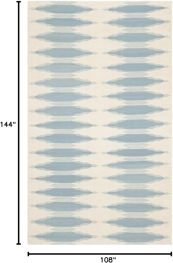 SAFAVIEH Kilim Wynonna Geometric Wool Area Rug, Ivory/Blue, 9' x 12'