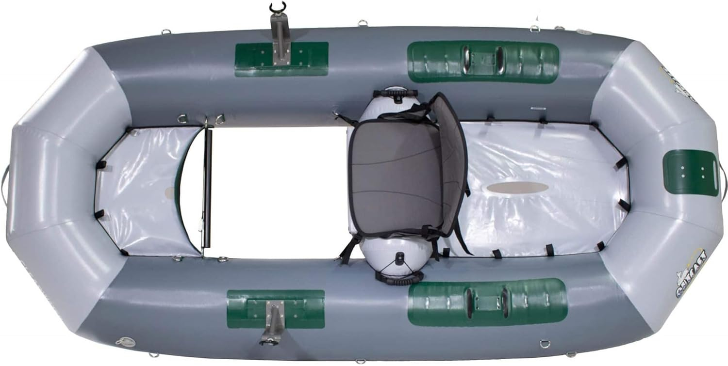 Gray Inflatable Fishing Raft with High-Back Seat