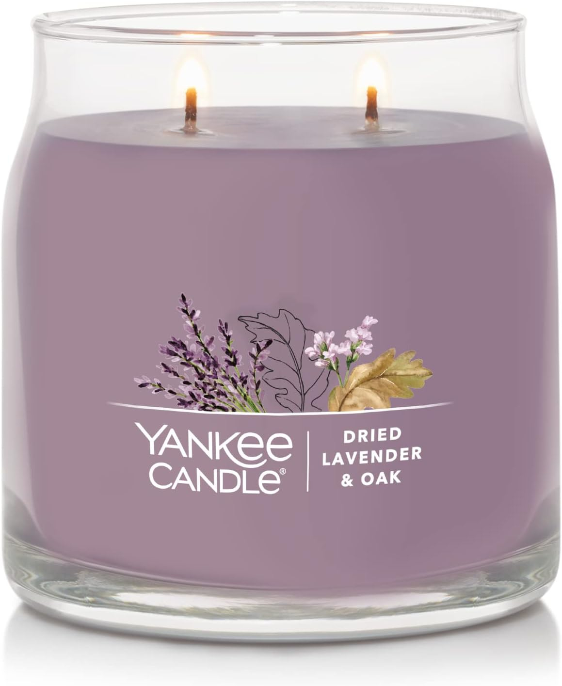 Yankee Candle Dried Lavender & Oak​ Scented, Signature 13oz Medium Jar 2-Wick Candle, Over 35 Hours of Burn Time