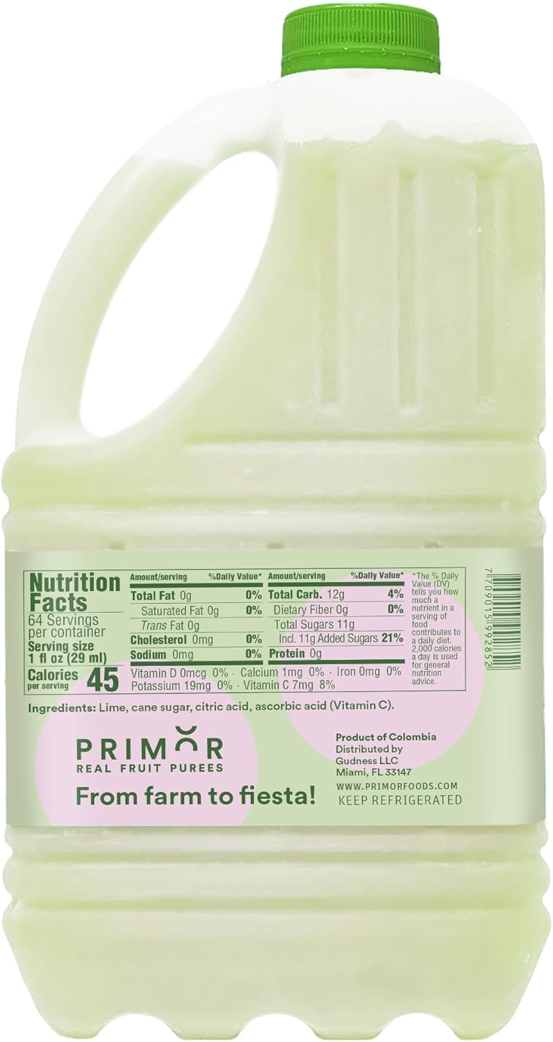 Primor Fruit Purees | Made with Real Fruit | Countless Applications: Juices, Smoothies, Cocktails, Desserts, and More - Lime