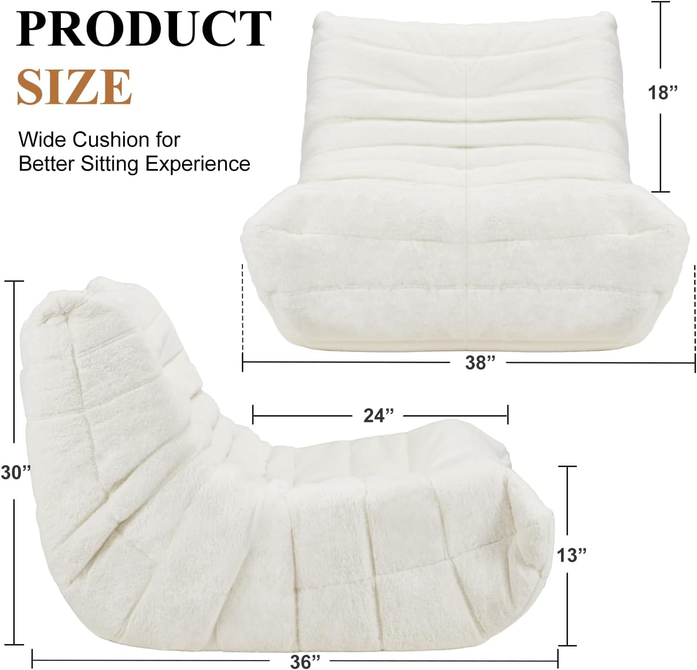Bean Bag Chair Big Sofa Beanbag Chair for Adults Fireside Chair Bean Bag Lounger with Memory Foam Filled for Home,Apartment or Gaming Venue (White Plush)