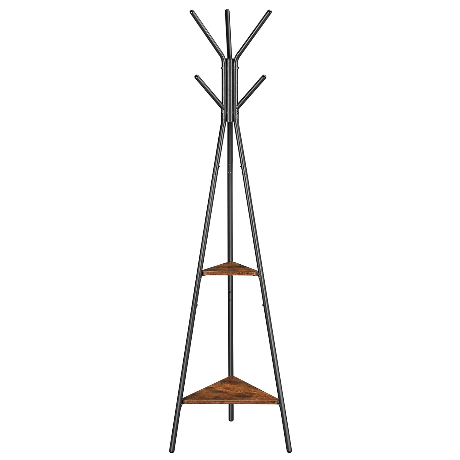 Coat Rack Freestanding Coat Hanger Stand Hall Tree with 2 Shelves for Clothes Hat Bag Rustic Brown and Black
