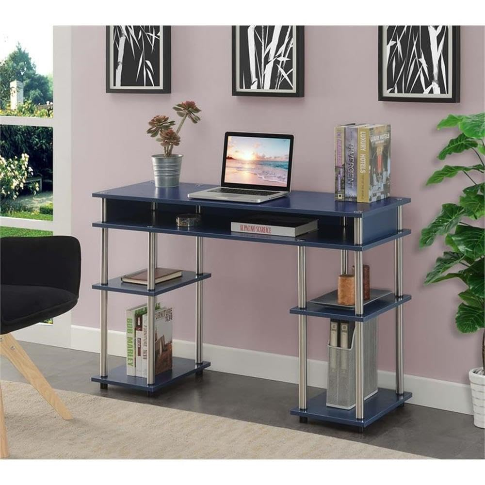 Convenience Concepts Designs2Go 30 inches Tall No Tools Desk with Shelves, Cobalt Blue, Adults