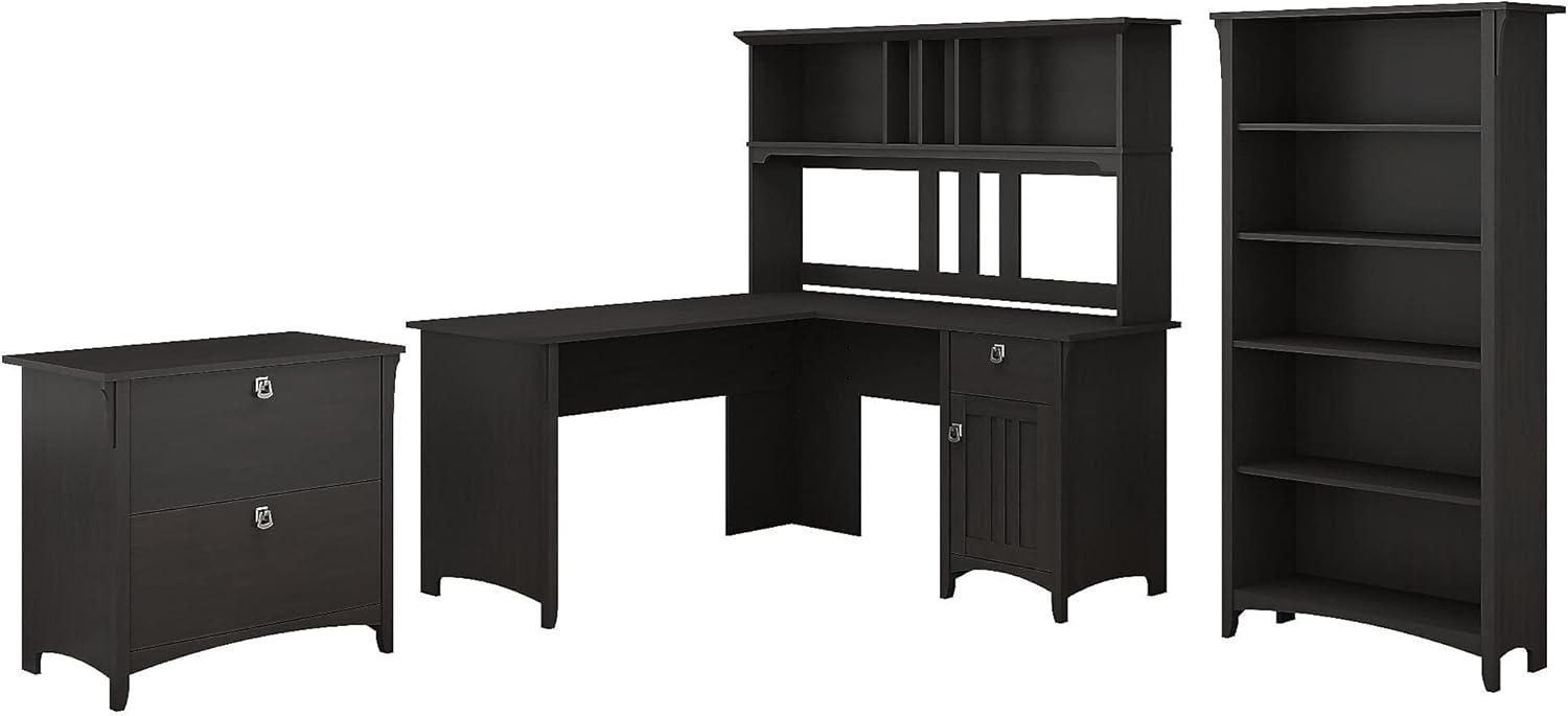 Bush Salinas 60W L Shaped Desk Office Suite in Vintage Black - Engineered Wood