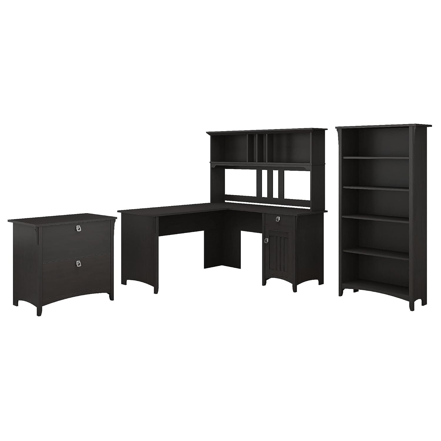 Bush Salinas 60W L Shaped Desk Office Suite in Vintage Black - Engineered Wood