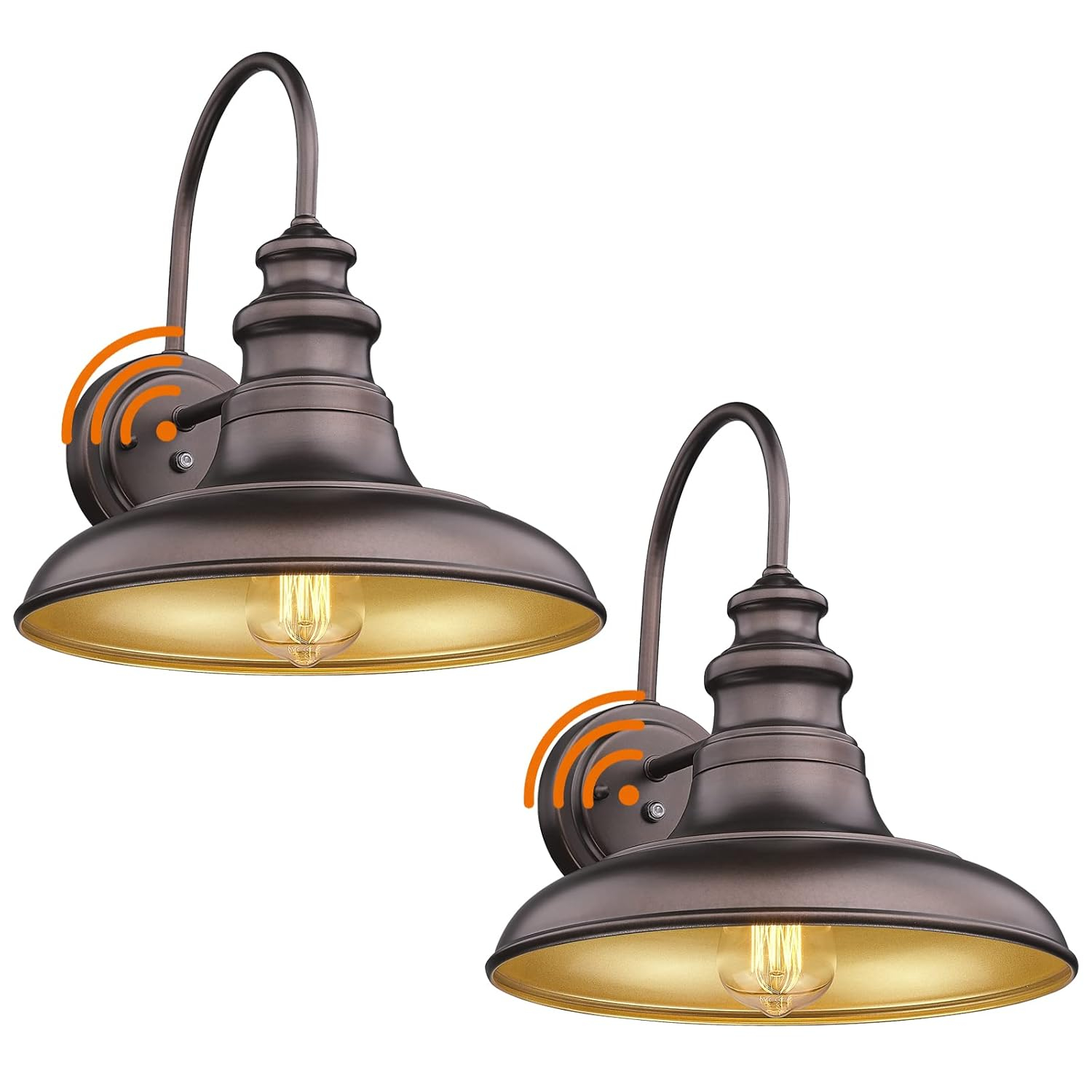 VIANIS Dusk to Dawn Barn Lights, 2 Pack Brown Gooseneck Outdoor Light Fixture, Farmhouse Outdoor Wall Lights for House, Porch, Entryway, Garage