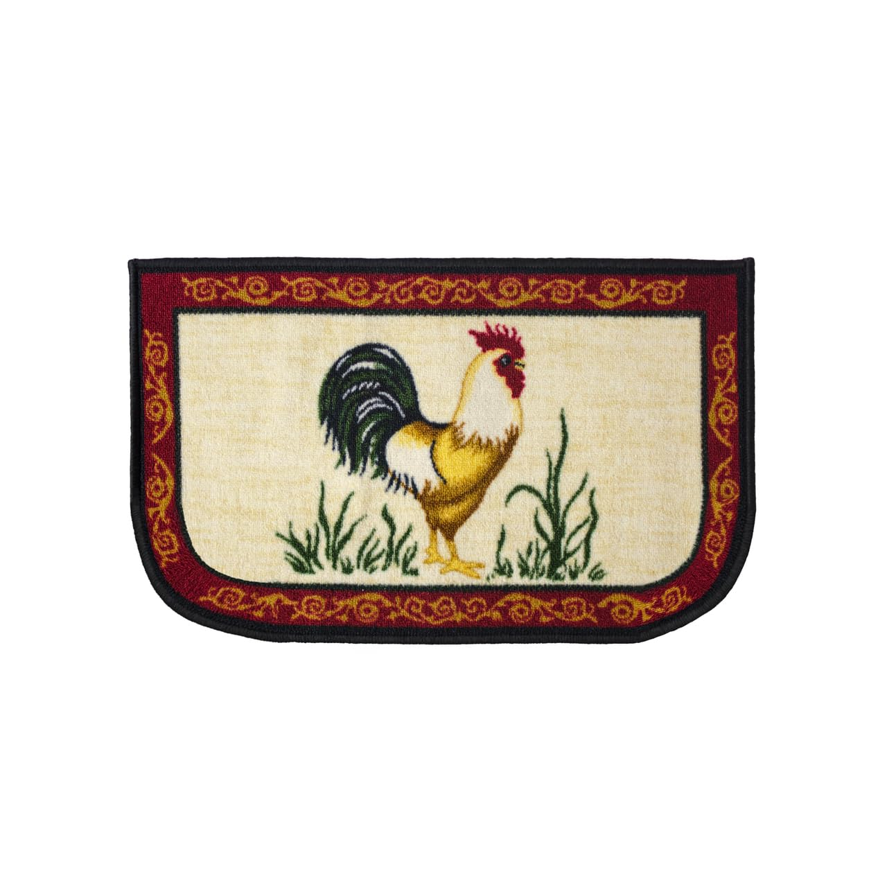Kashi Home  Kitchen Rug, Printed Durable Non Slip Floor Mat, Pretty Farmhouse Design 18x30 D-Shape - Dot Rooster
