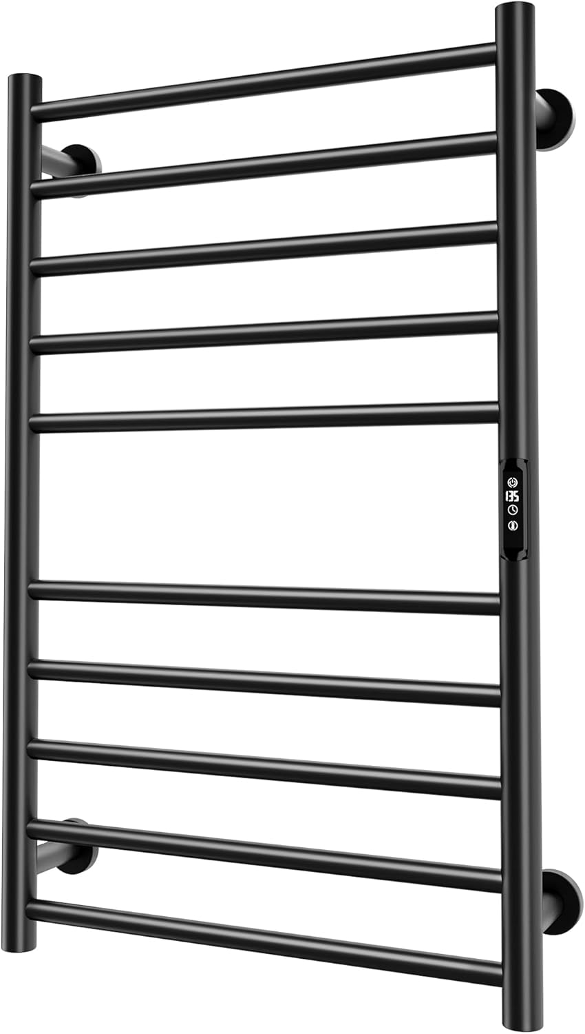 VEVOR 10-Bar Wall-Mounted Heated Towel Warmer Rack, Black, Adjustable Temperature
