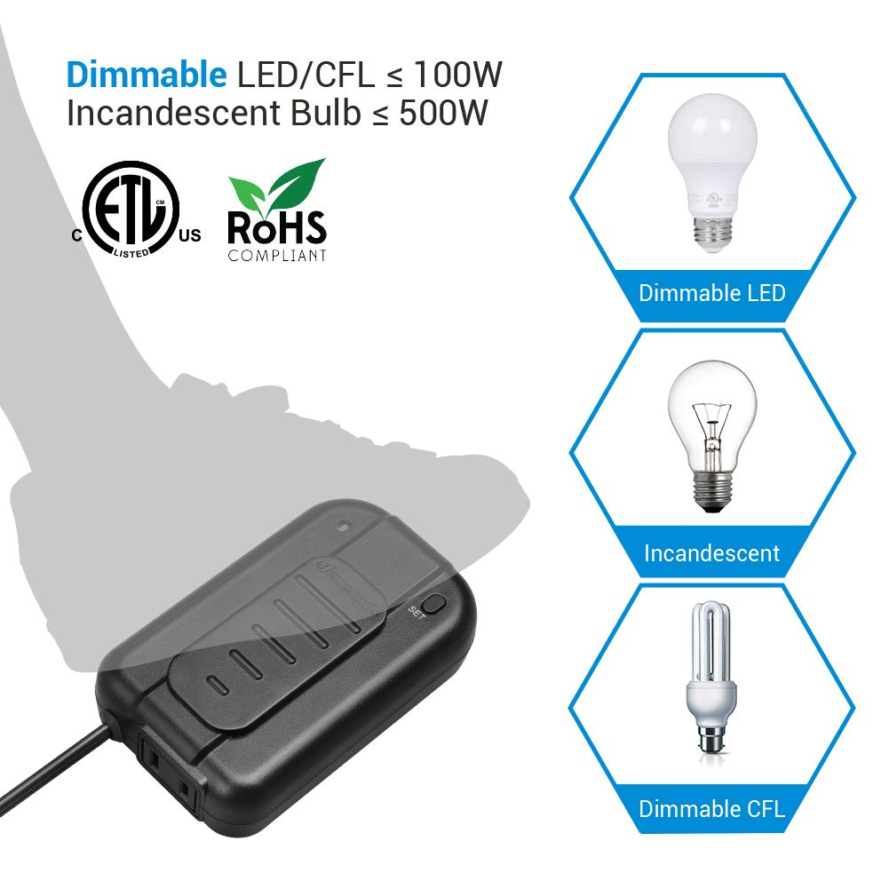 5 ft. Extension Cord Black Dimmer Switch, Foot Dimmer for Dimmable LED/CFL/Incandescent Bulb, Full Range Slide Control