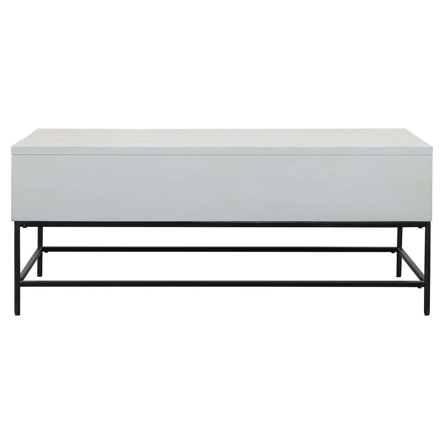 45 Inch Rectangular Mango Wood Coffee Table, Lift Top Storage, Iron Frame, White, Black 71911