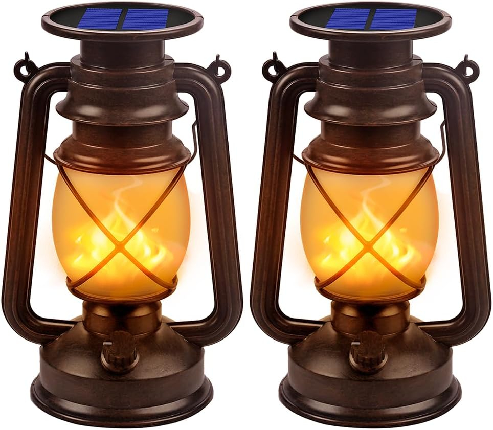 Solar Lantern Outdoor Hanging Solar Lights Dancing Flame Led Waterproof Camping Lamps, Landscape Decor for Table Patio Garden Yard Pathway Porch 2 Pack