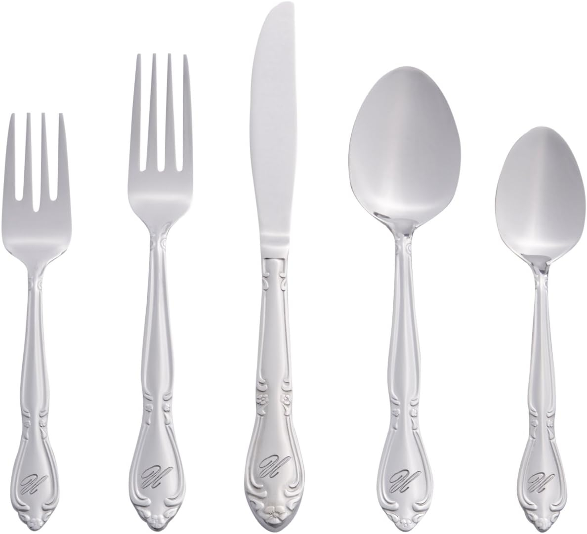 RiverRidge Rose Letter U 46 -Pieces Polished Traditional Flatware
