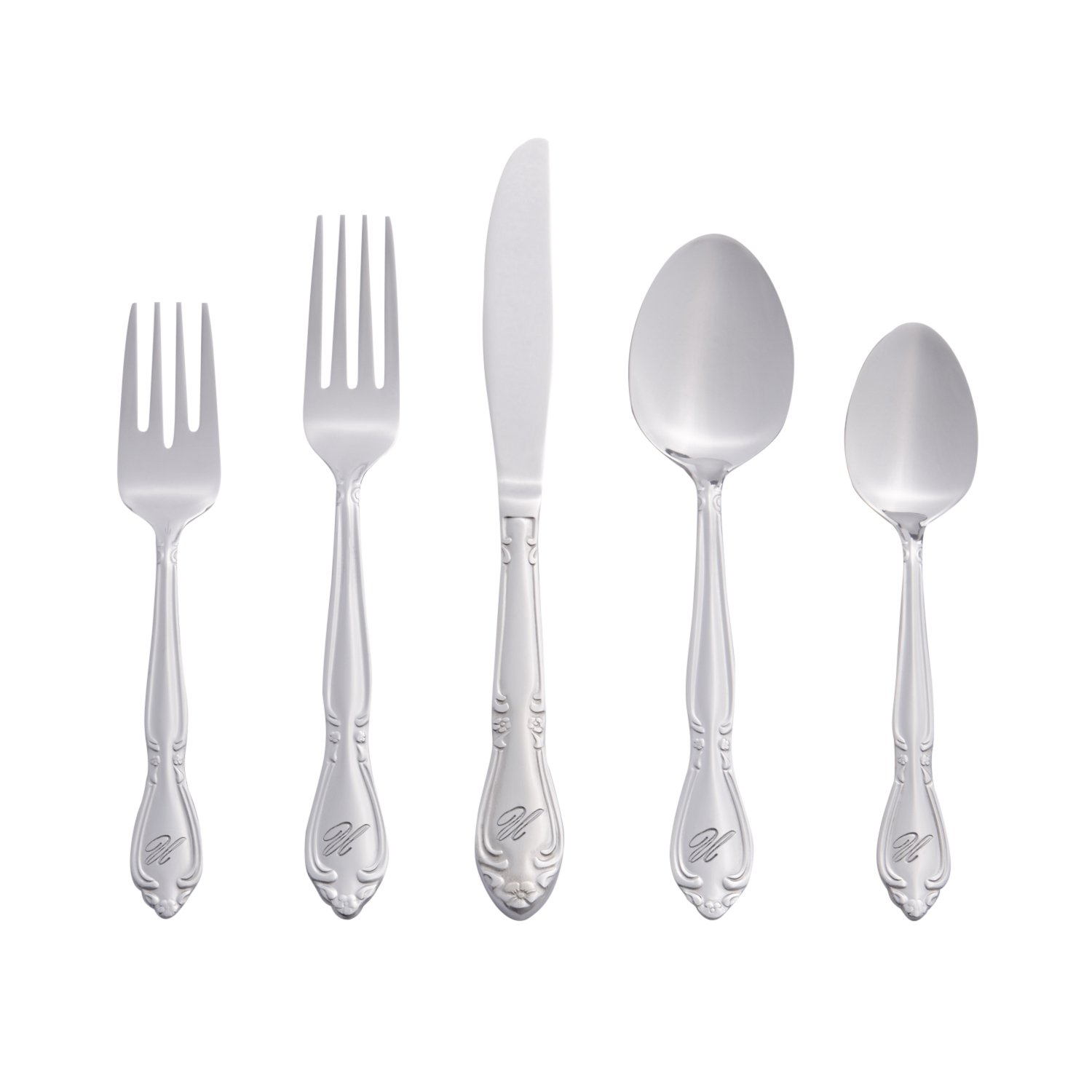 RiverRidge Rose Letter U 46 -Pieces Polished Traditional Flatware
