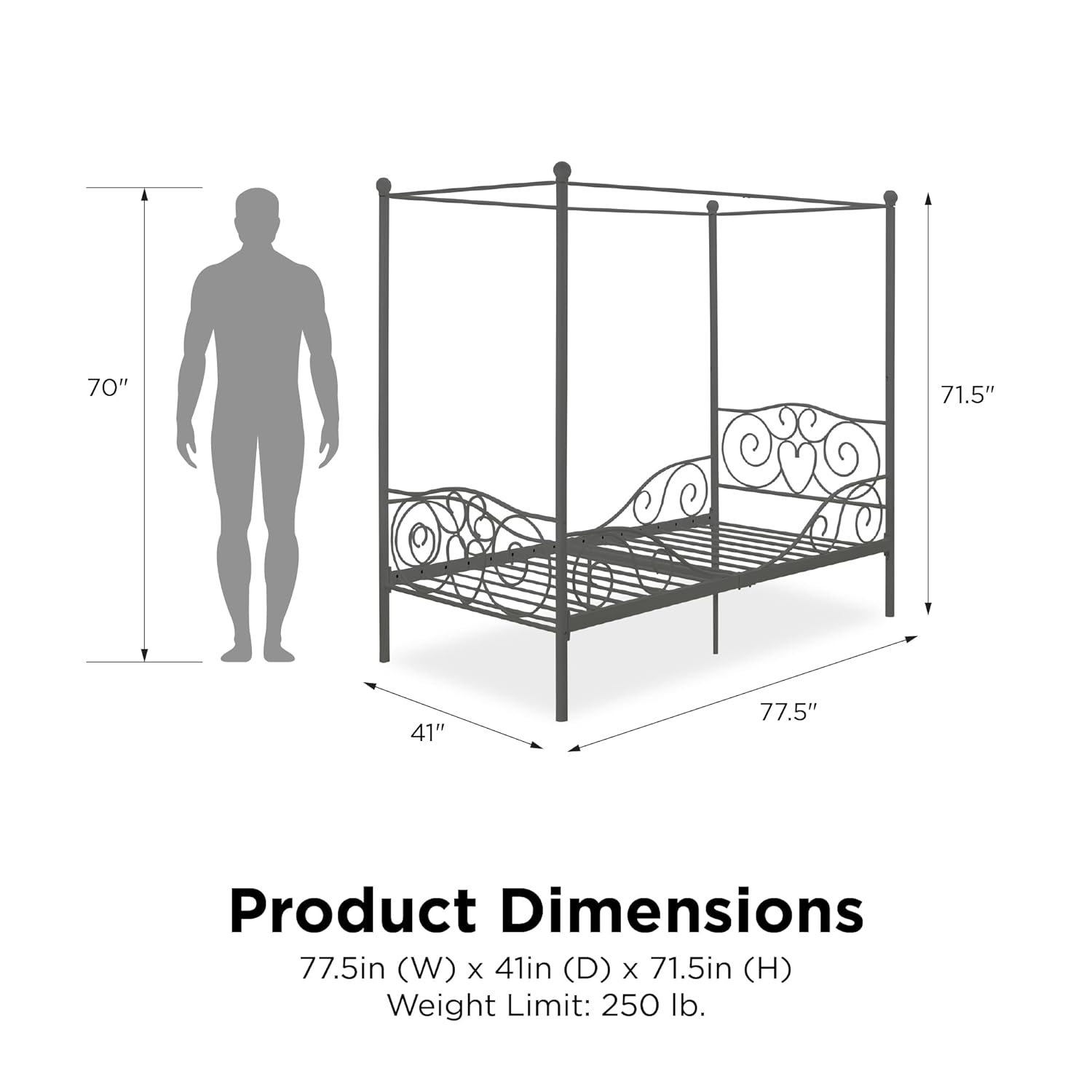 DHP 4020959 Sturdy Bed Frame, Twin, Pewter