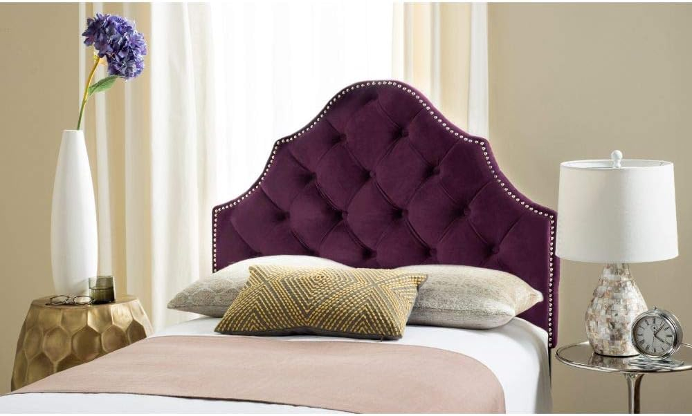 SAFAVIEH Arebelle Rustic Glam Tufted Headboard with Nail Heads, Twin, Aubergine