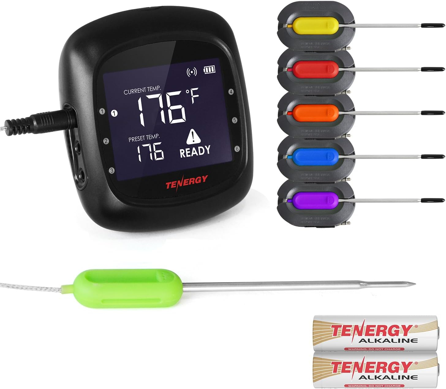 Tenergy Solis Digital Meat Thermometer, APP Controlled Wireless Bluetooth Smart BBQ Thermometer w/ 6 Stainless Steel Probes, Large LCD Display, Carrying Case, Cooking Thermometer for Grill & Smoker