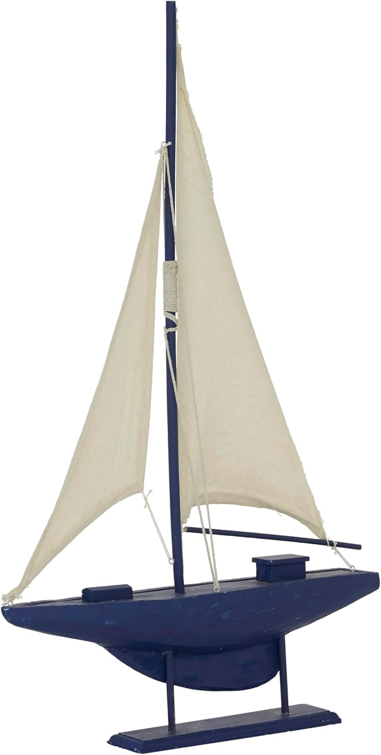 17" x 28" Dark Blue Wood Sail Boat Sculpture with Lifelike Rigging, by DecMode