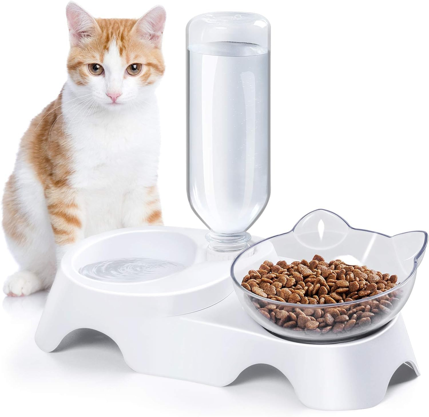 MILIFUN Double Dog Cat YYF14 Bowls - Pets Water and Food Bowl Set, 15°Tilted Water and Food Bowl Set with Automatic Waterer Bottle for Small or Medium Size Dogs Cats