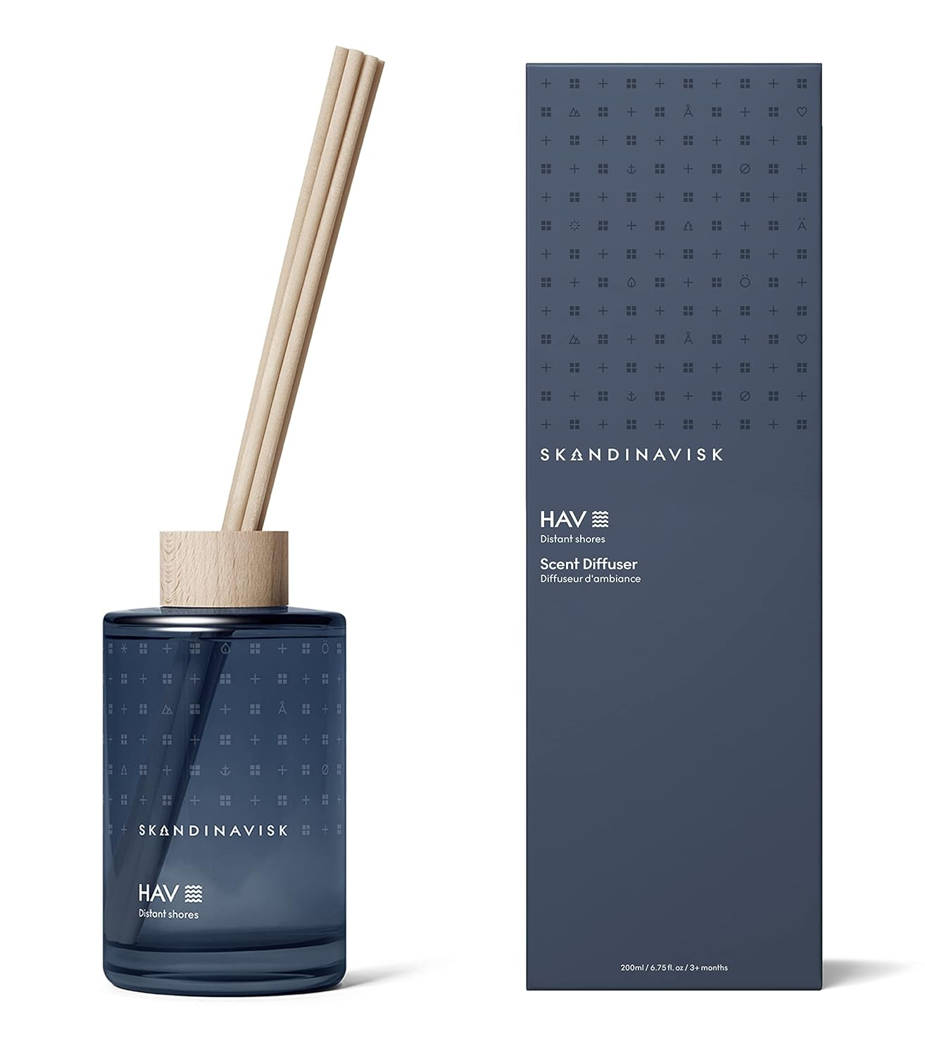 HAV Blue Glass Reed Diffuser with Beechwood Ring