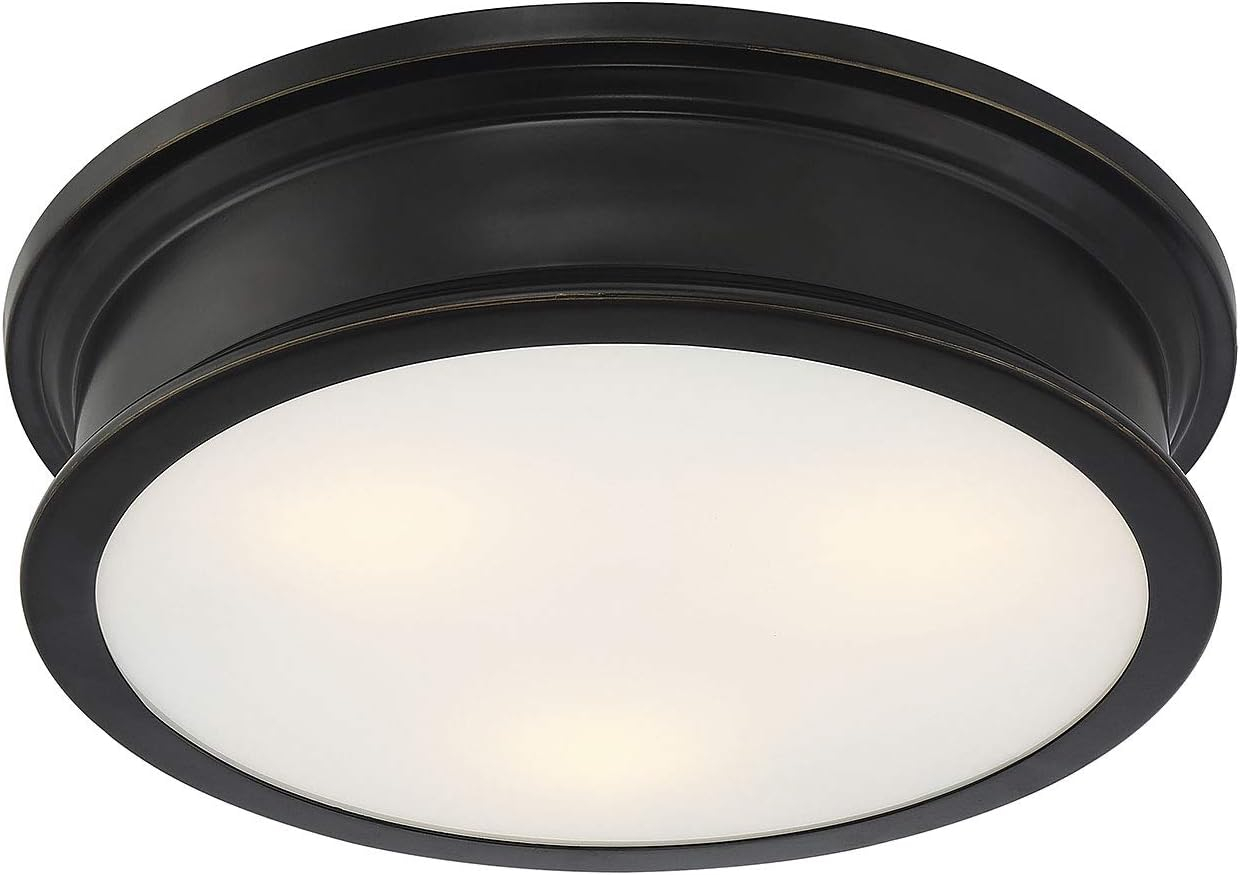 Savoy House 6-133-16-44 Watkins Bohemian Industrial White Opal Glass Drum Flush Mount, 3-Light 180 Total Watts, 4" H x 16" W, Classice Bronze