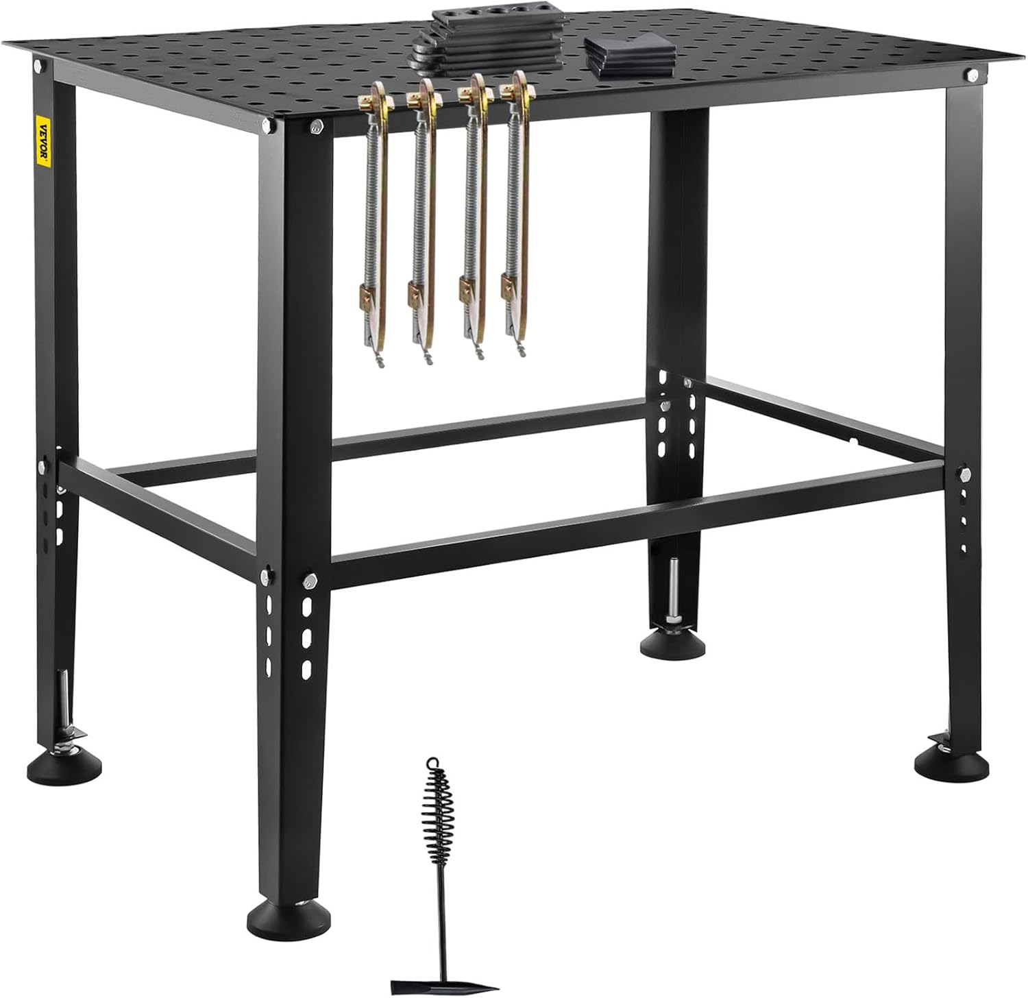 VEVOR Welding Table, 36" x 24" Adjustable Workbench, 0.12" Thick Industrial, 600lb Load Capacity, Heavy Duty Carbon Steel, Gray Steel With Accessories
