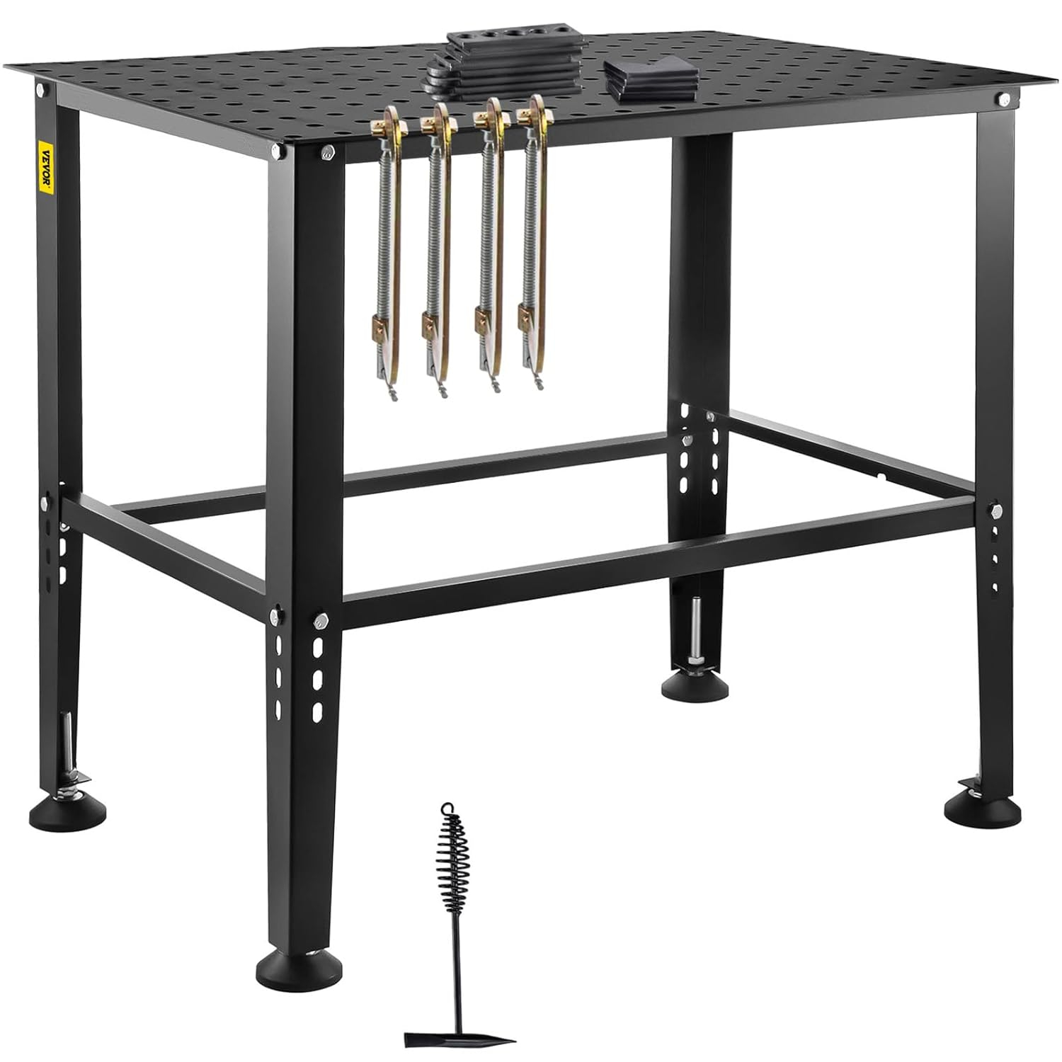 VEVOR Welding Table, 36" x 24" Adjustable Workbench, 0.12" Thick Industrial, 600lb Load Capacity, Heavy Duty Carbon Steel, Gray Steel With Accessories