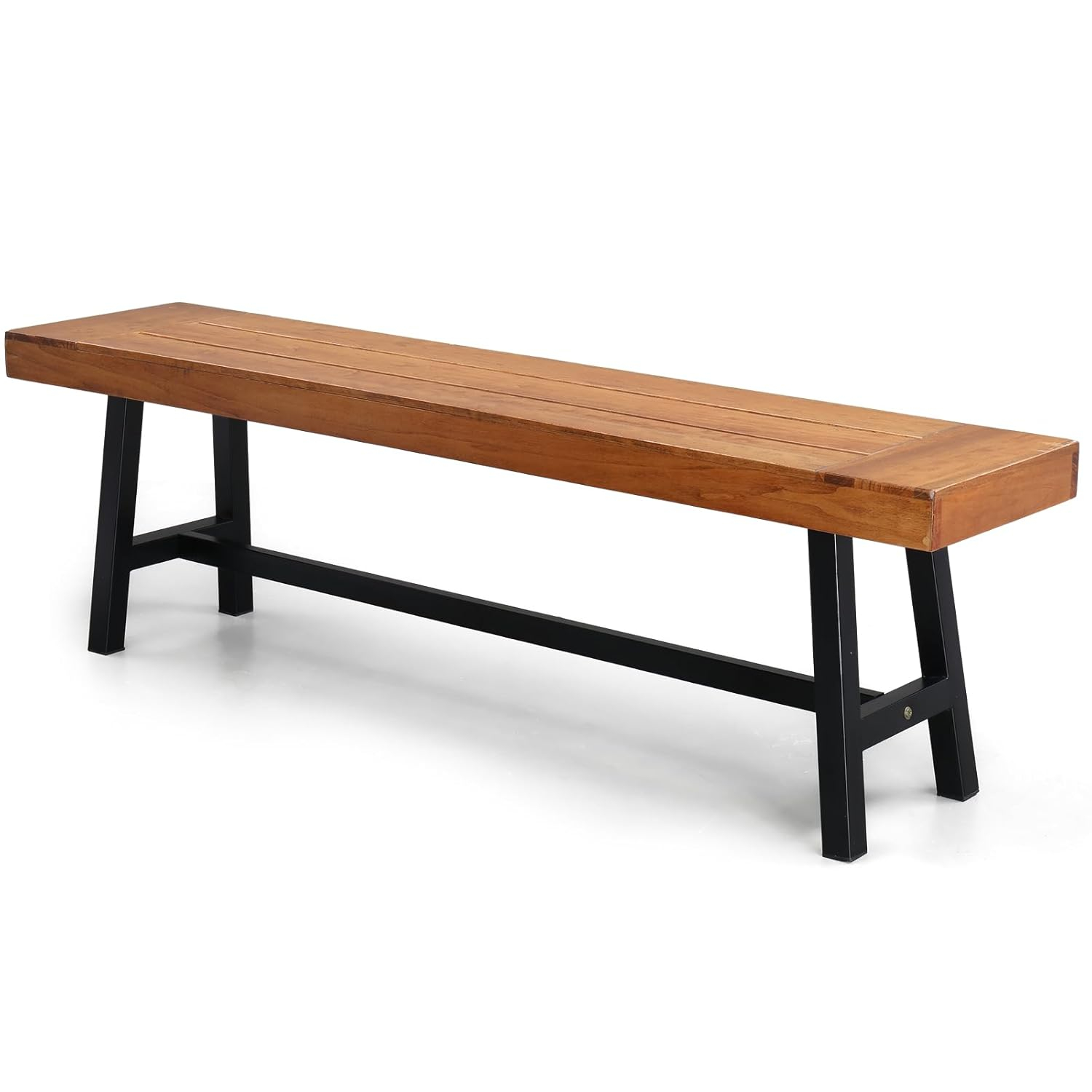 VINGLI Outdoor Bench with Metal Legs Rustic, Wood Dining Bench Indoor Outdoor Porch Benches for Yard Garden Dining (63in)