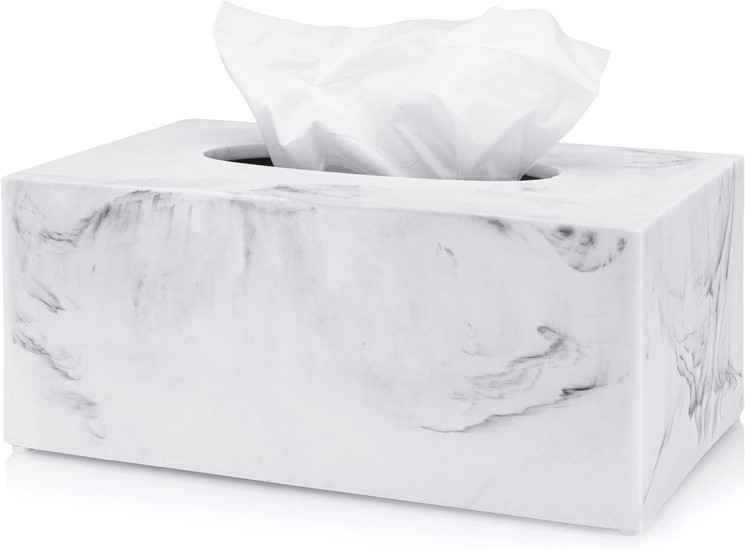 Essentra Home Rectangular Tissue Box Cover, White Marble Heavy Facial Tissue Holder – Blanc Collection
