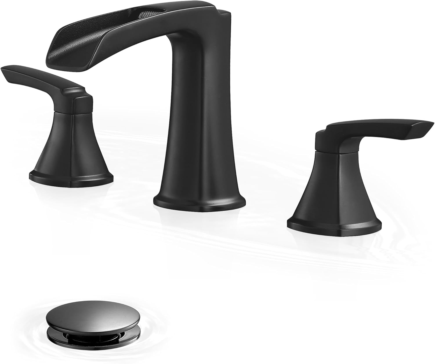 Bathroom Faucet 3 Hole Black, 8 inch Widespread Bathroom Faucet Waterfall Face Basin Faucet for Bathroom Sink, Matte Black (A.Matte Black)