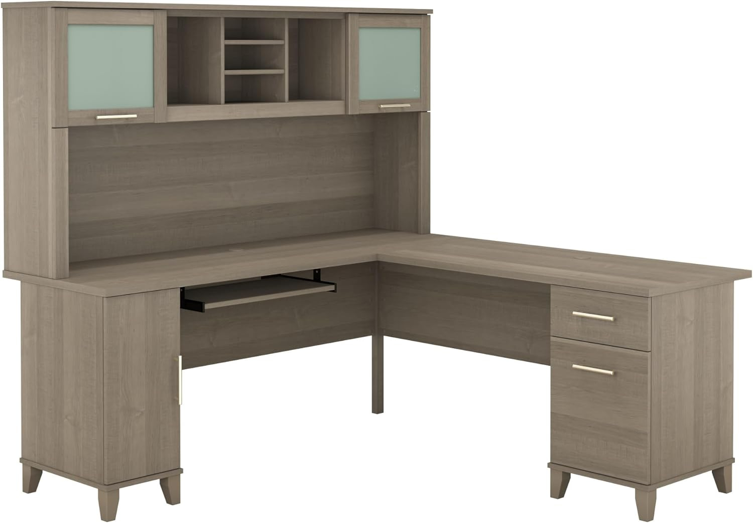 Bush Furniture Somerset 72" L Desk and Hutch with Storage, Ash Gray