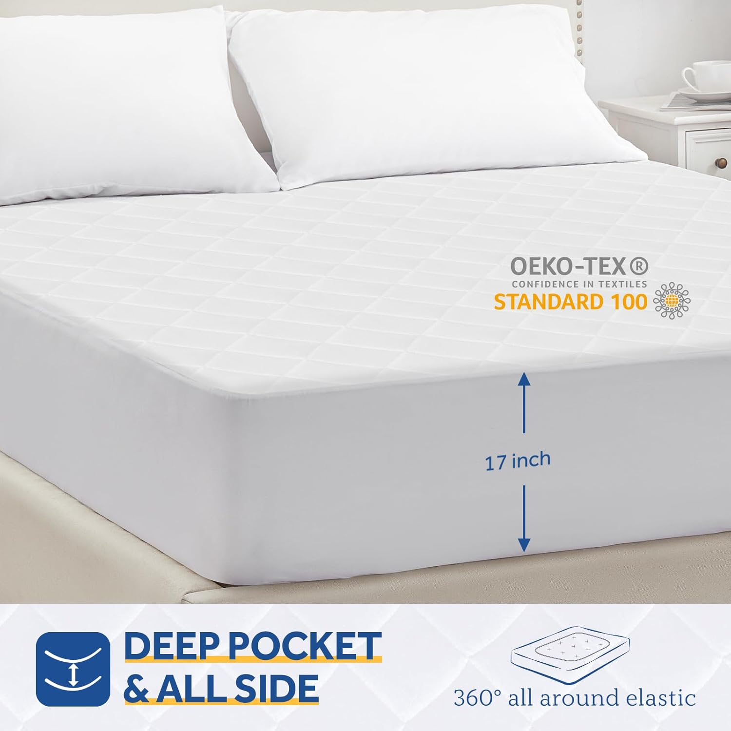 Full Size White Quilted Cotton Heated Mattress Pad