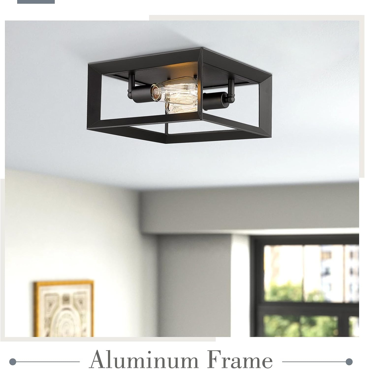 Emliviar 2-Light Flush Mount Ceiling Light, 11 Inch Farmhouse Ceiling Light Fixture for Bedroom, Black Finish with Aluminum Frame, 3040-2 BK